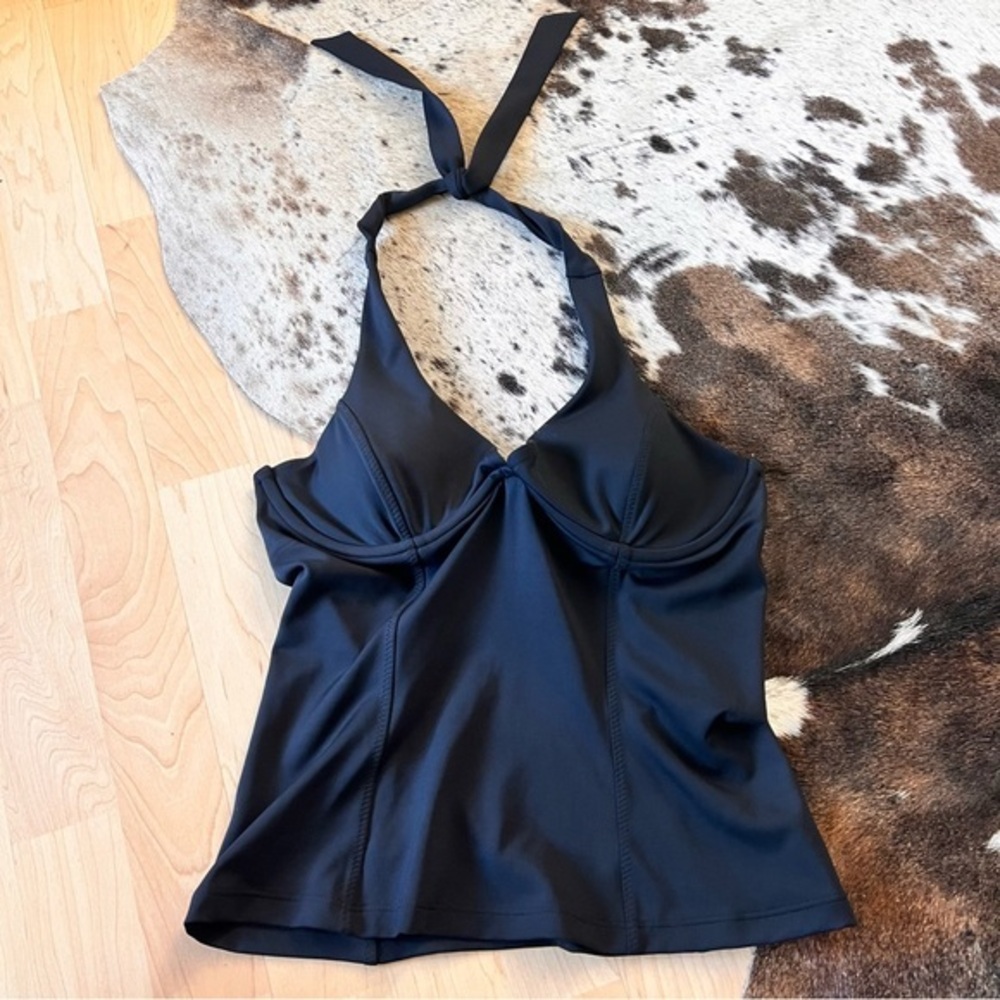 ATHLETA Black Sculpted Halter Tankini Swim Top 34B/C